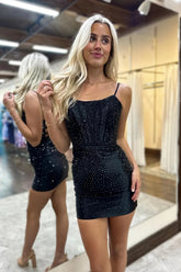 Black Homecoming Dress Corset Tight Short Prom Dress with Lace